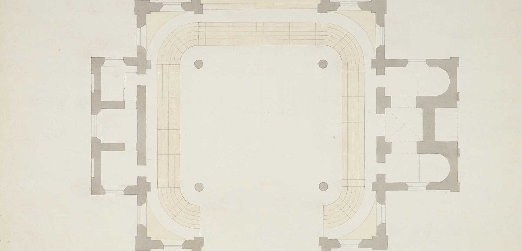James Spiller's original floor plan for the new Hackney Church, showing a Greek Cross. 